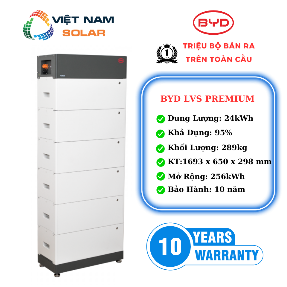 Pin Lưu Trữ Điện Lithium BYD 24kWh – LVS24.0 Premium